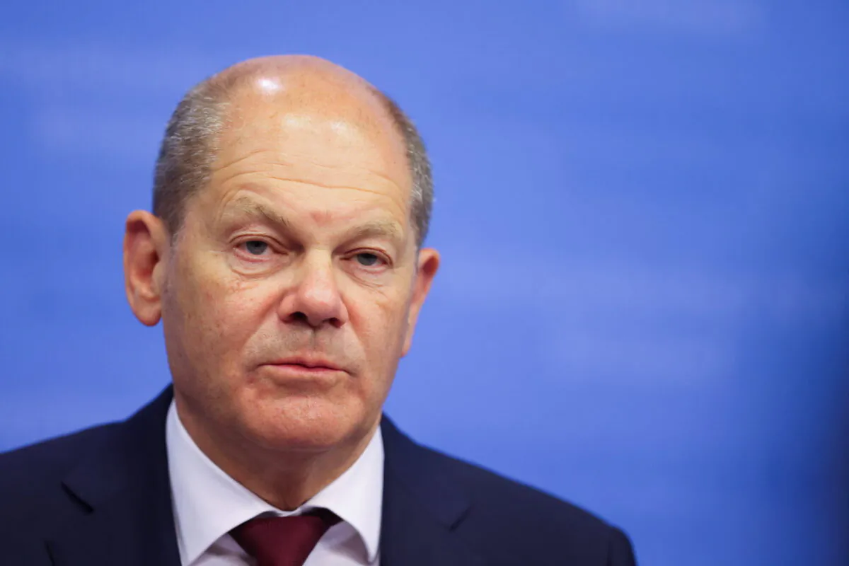 German Chancellor Olaf Scholz attends a news conference during a European Union leaders summit in Brussels, Belgium on May 31, 2022. (Reuters/Johanna Geron)