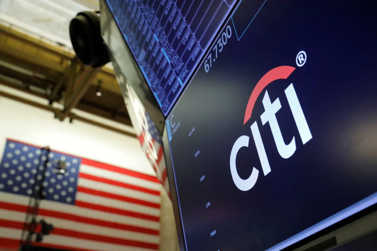 The logo for Citibank is seen on the trading floor at the New York Stock Exchange (NYSE) in Manhattan, New York City, on Aug. 3, 2021. (Andrew Kelly/Reuters)