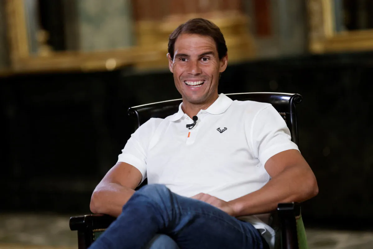 Spain's Rafael Nadal reacts during an interview after winning the men's singles French Open title in Paris, on June 6, 2022. (Benoit Tessier/Reuters)