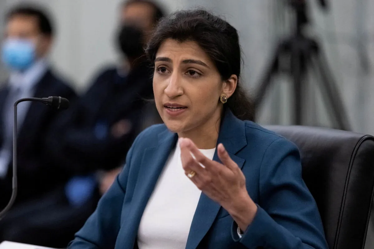 FTC Commissioner nominee Lina M. Khan testifies during a Senate Commerce, Science, and Transportation Committee hearing on the nomination of Former Senator Bill Nelson to be NASA administrator, on Capitol Hill in Washington on April 21, 2021. (Graeme Jennings/Pool via Reuters)