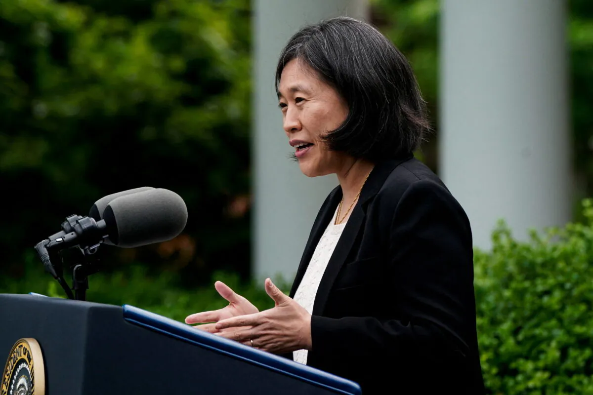 U.S. Trade Representative Katherine Tai speaks during a reception to celebrate Asian American, Native Hawaiian, and Pacific Islander Heritage Month, in the Rose Garden of the White House in Wash., on May 17, 2022. (Elizabeth Frantz/Reuters)