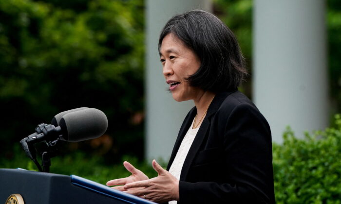 U.S. Trade Representative Katherine Tai speaks during a reception to celebrate Asian American, Native Hawaiian, and Pacific Islander Heritage Month, in the Rose Garden of the White House in Wash., on May 17, 2022. (Elizabeth Frantz/Reuters)