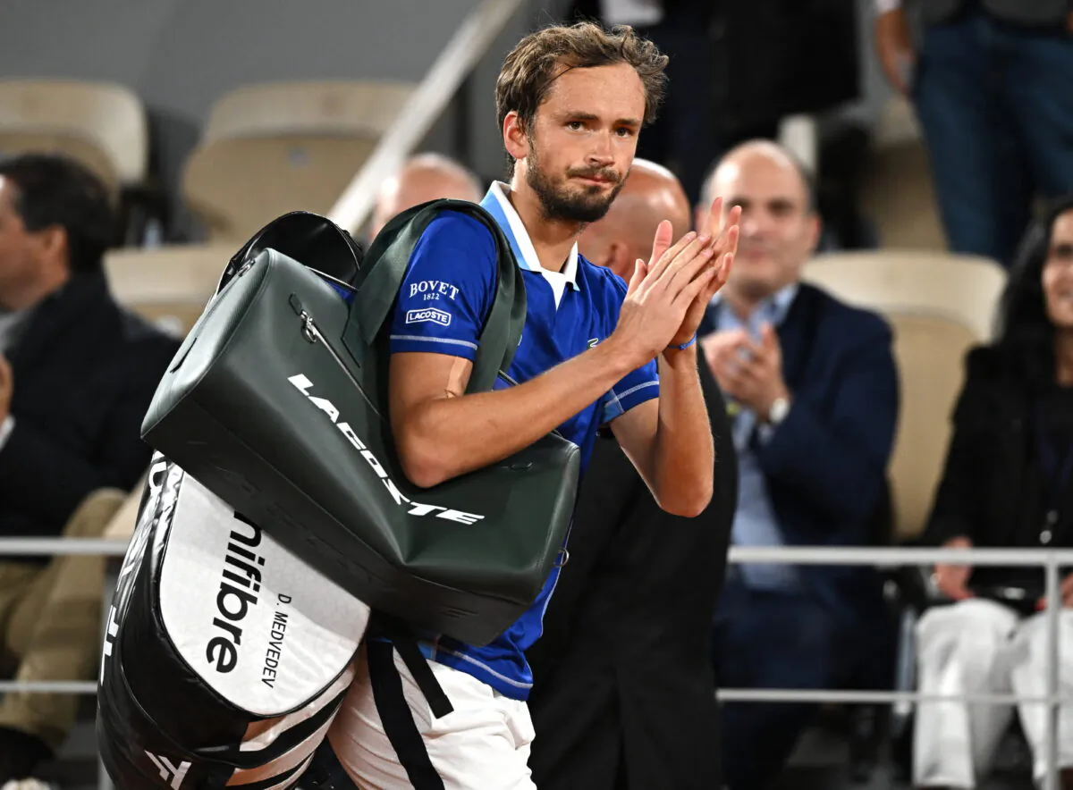 Russia's Daniil Medvedev walks off the court after the match against Croatia's Marin Cilic during the French Open at Roland Garros in Paris on May 30, 2022. (Dylan Martinez/Reuters)