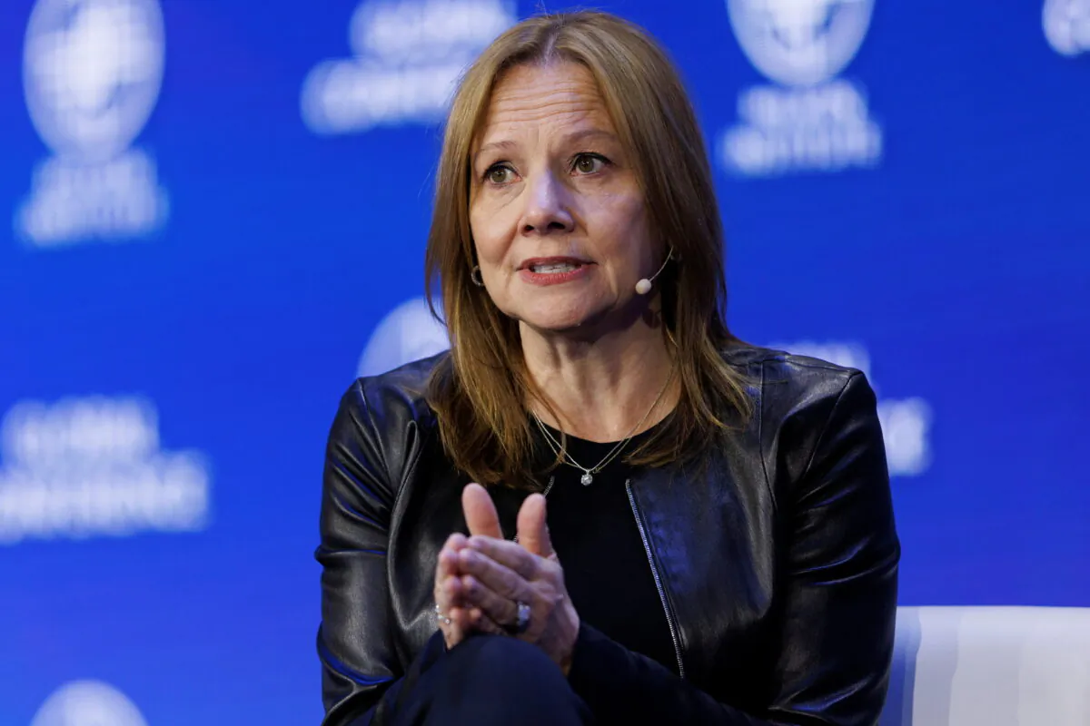 Mary Barra, Chair and CEO of General Motors Company speaks at the 2022 Milken Institute Global Conference in Beverly Hills, Calif. on May 2, 2022. (Mike Blake/Reuters)