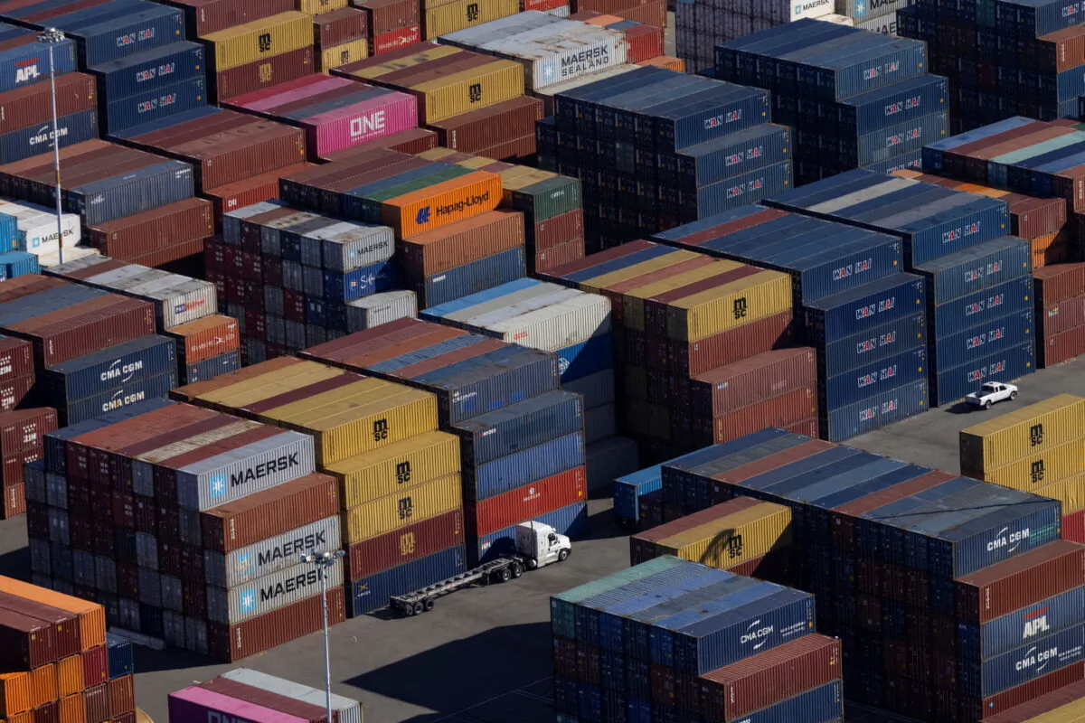 Shipping containers are seen at the container terminal of the port of Oakland, Calif., on Oct. 28, 2021. (Carlos Barria/Reuters)