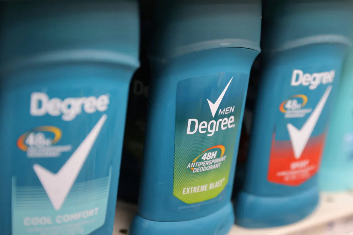 Degree, a brand of Unilever, displayed in a store in Manhattan, N.Y., on March 24, 2022. (Andrew Kelly/Reuters)