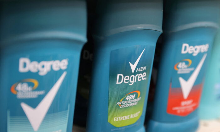 Degree, a brand of Unilever, displayed in a store in Manhattan, N.Y., on March 24, 2022. (Andrew Kelly/Reuters)
