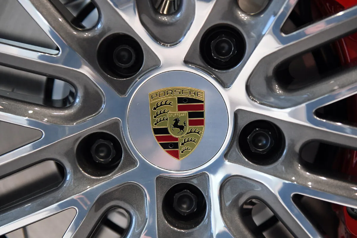 The logo of German carmaker Porsche AG is seen before the company's annual news conference in Stuttgart, Germany, on March 17, 2017. (Lukas Barth/Reuters)