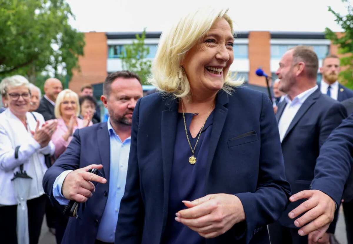 Marine Le Pen, French National Rally (Rassemblement National) party candidate, looks on in the second round of the French parliamentary elections, in Henin-Beaumont, France, on June 19, 2022. (Johanna Geron/Reuters)