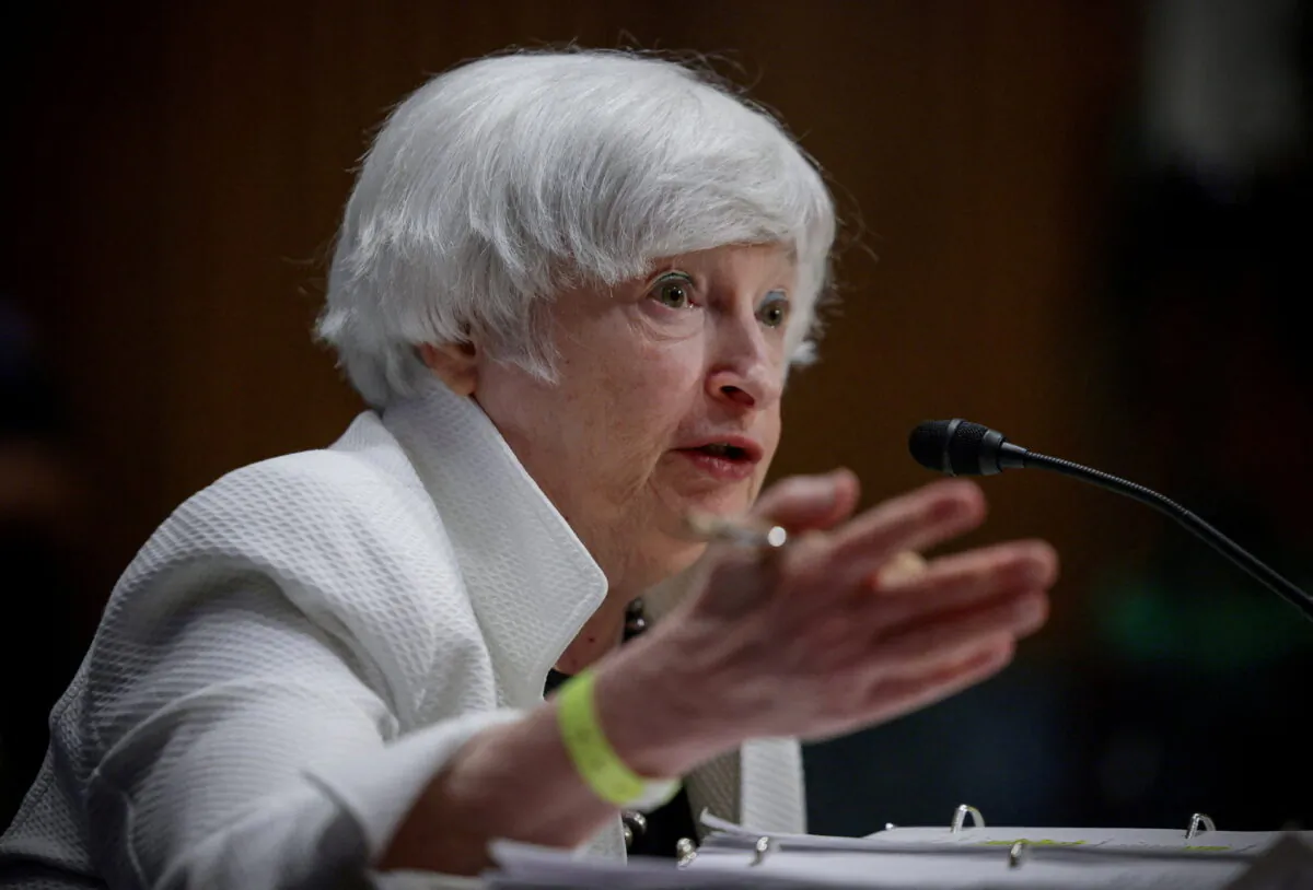 Treasury Secretary Janet Yellen testifies before a Senate Finance Committee hearing on President Joe Biden's 2023 budget on Capitol Hill on June 7, 2022. (Evelyn Hockstein/Reuters)
