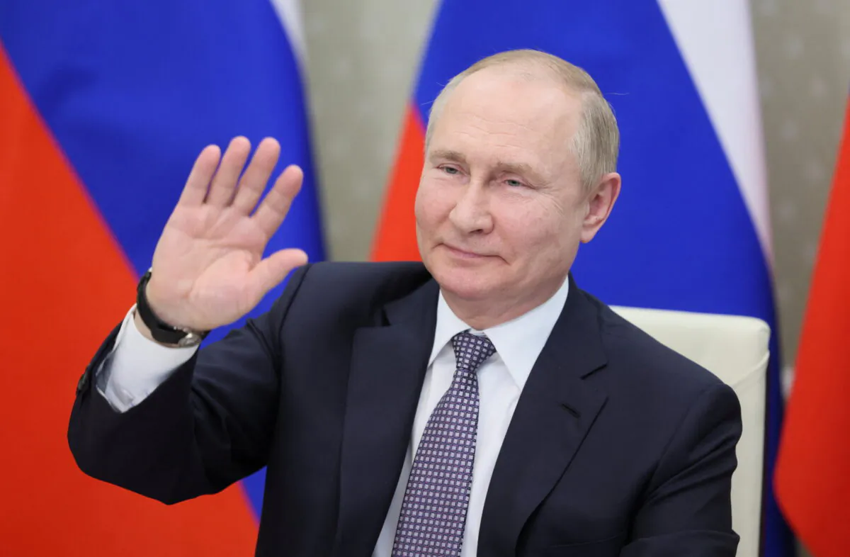 Russian President Vladimir Putin attends a BRICS+ meeting during the BRICS summit via a video link in the Moscow region, Russia, on June 24, 2022. (Sputnik/Mikhail Metzel/Kremlin via Reuters) 
