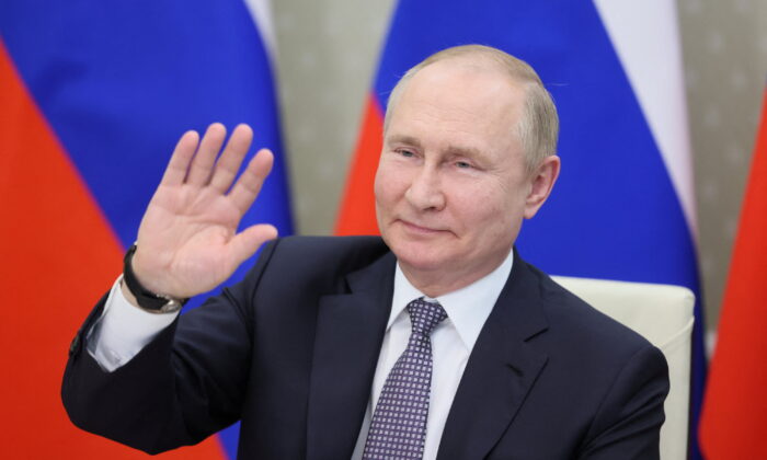 Russian President Vladimir Putin attends a BRICS+ meeting during the BRICS summit via a video link in the Moscow region, Russia, on June 24, 2022. (Sputnik/Mikhail Metzel/Kremlin via Reuters) 