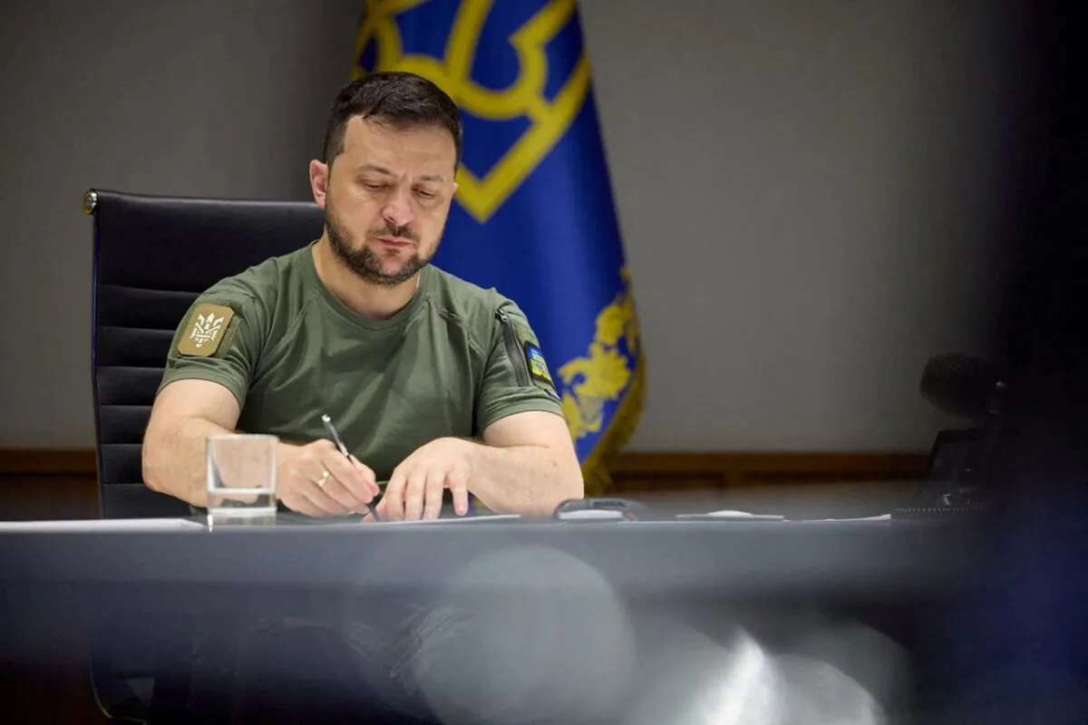 Ukraine's President Volodymyr Zelenskyy attends a working session of G-7 leaders via video link in Kyiv, Ukraine, on June 27, 2022. (Ukrainian Presidential Press Service/Handout via Reuters) 
