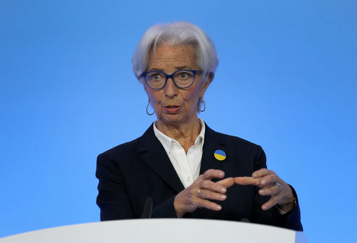 President of European Central Bank Christine Lagarde addresses a news conference following the meeting of the Governing Council's monetary in Frankfurt, Germany, on March 10, 2022. (Daniel Roland/Pool via Reuters)