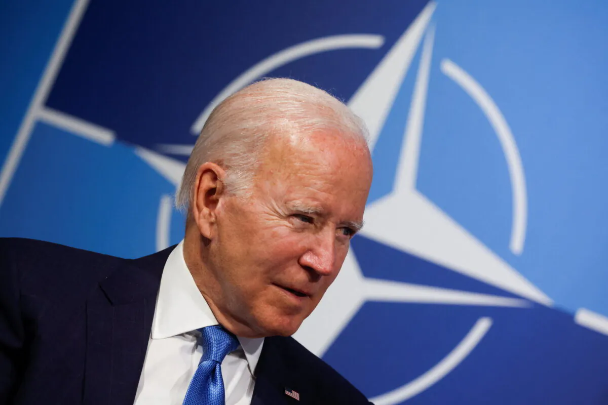 U.S. President Joe Biden meets NATO Secretary General Jens Stoltenberg at the start of the NATO summit at the IFEMA arena in Madrid, Spain, on June 29, 2022. (Jonathan Ernst/Reuters)