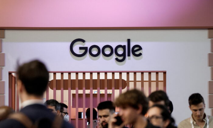 A logo of Google at its exhibition space, at the Viva Technology conference dedicated to innovation and startups at Porte de Versailles exhibition center in Paris on June 15, 2022. (Benoit Tessier/Reuters)