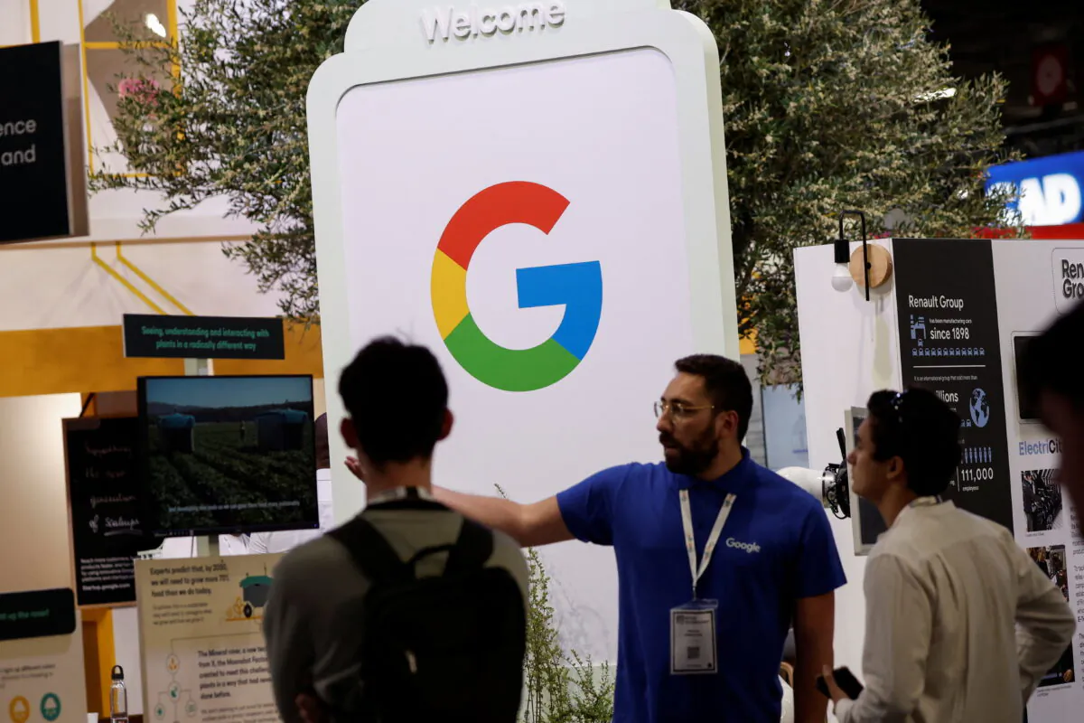 A logo of Google is seen at its exhibition space, at the Viva Technology conference dedicated to innovation and startups at Porte de Versailles exhibition center in Paris, France, on June 15, 2022. (Benoit Tessier/Reuters)