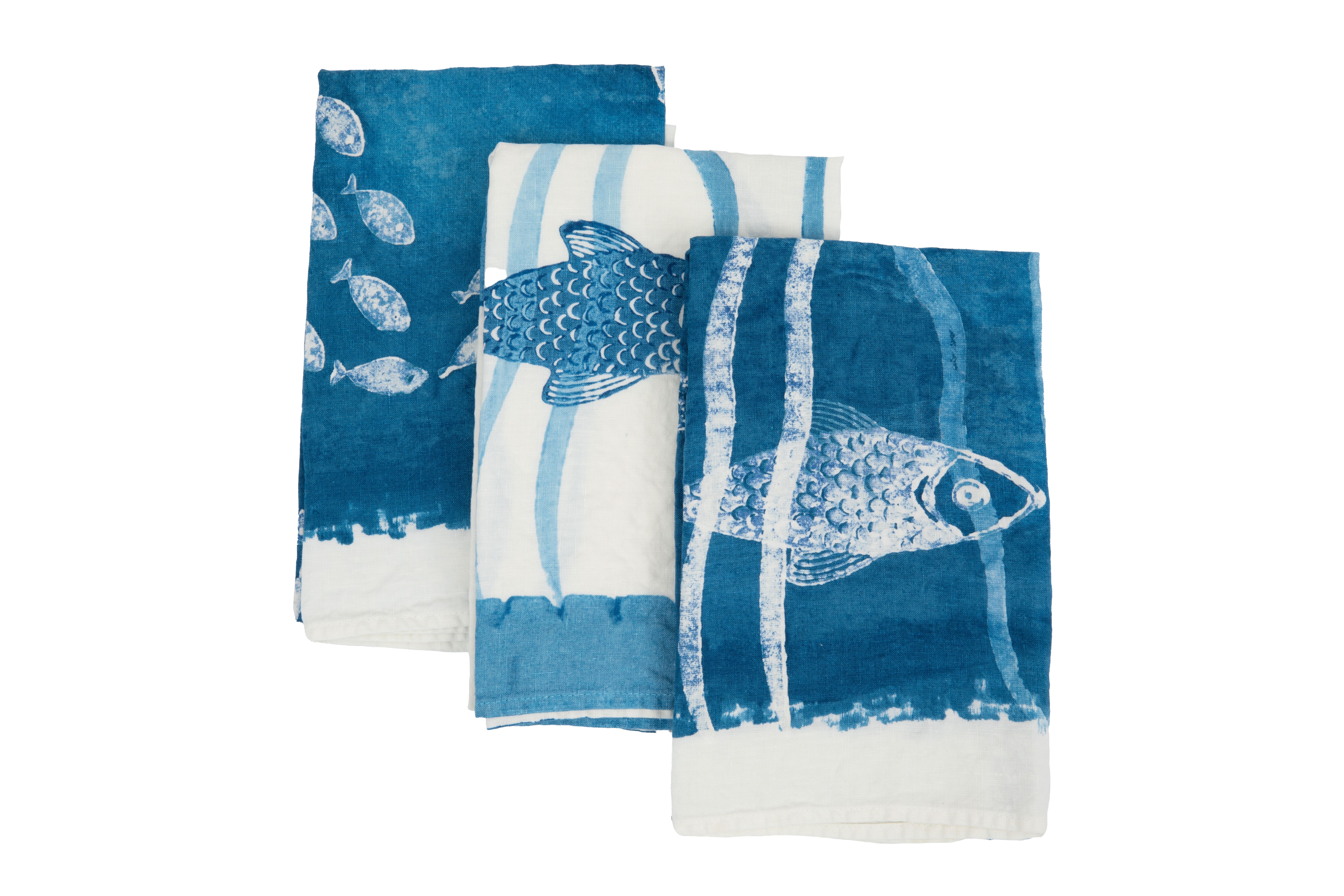 Poseidionia_Stamperia Bertozzi Poseidonia Reversa Indigo Linen Tea Towel