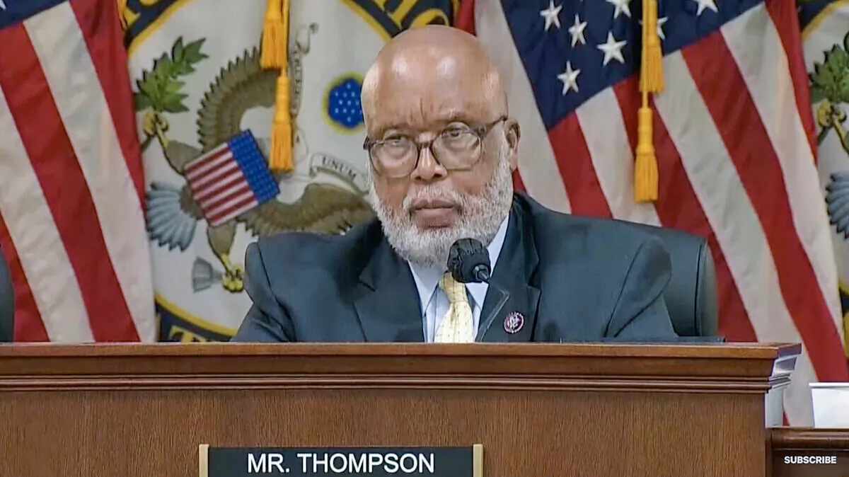 Rep. Bennie Thompson (D-Miss.), chairman of the Select Committee to Investigate the Jan. 6 Attack on the United States Capitol, listens to witness testimony at a public hearing on June 9, 2022. (YouTube/Screenshot via The Epoch Times)