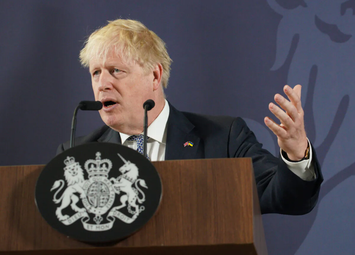 Prime Minister Boris Johnson during his speech at Blackpool and The Fylde College in Blackpool, Lancashire, England, on June 9, 2022. (Peter Byrne/PA Media)