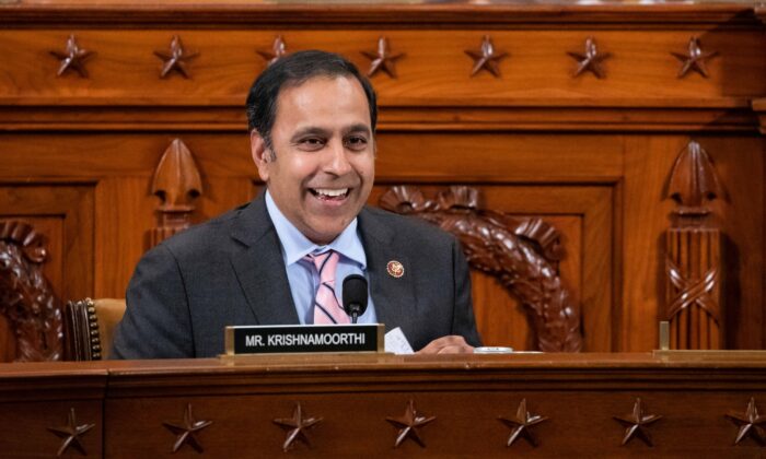 Rep. Raja Krishnamoorthi (D-Ill.) during a hearing before the House Intelligence Committee in the Longworth House Office Building on Capitol Hill in Washington, DC on November 20, 2019. (Samuel Corum-Pool/Getty Images)