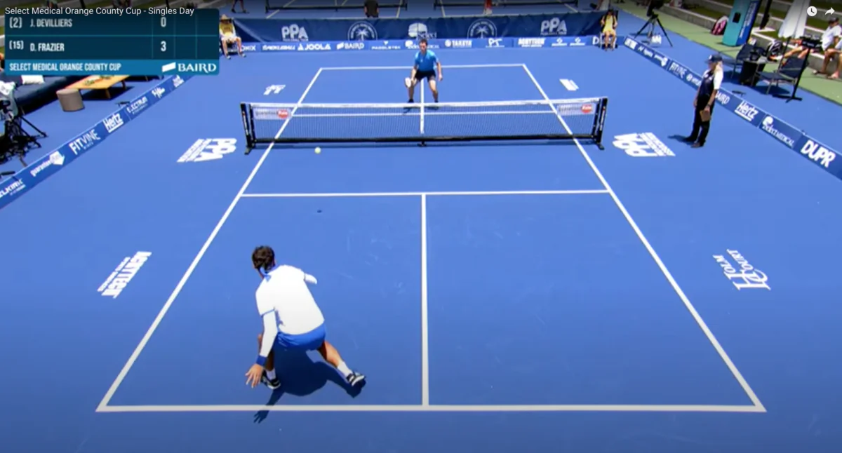 A livestream screenshot of the Select Medical Orange County Cup pickleball tournament in San Clemente, Calif., on June 10, 2022. (Screenshot via YouTube/PPA Tour - Professional Pickleball Association)
