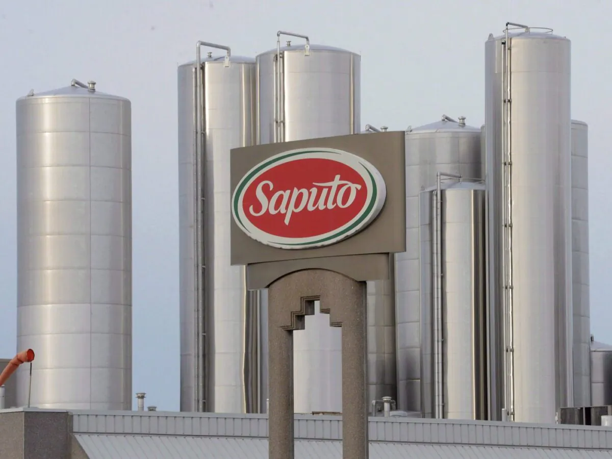 A sign at a Montreal Saputo plant is shown on Jan.13, 2014. (The Canadian Press/Ryan Remiorz)