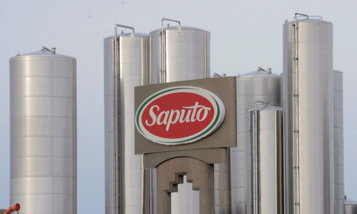 A sign at a Montreal Saputo plant is shown on Jan.13, 2014. (The Canadian Press/Ryan Remiorz)