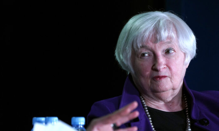 Janet Yellen speaks onstage at The New York Times DealBook/DC policy forum in Washington, on June 9, 2022. (Leigh Vogel/Getty Images for The New York Times)