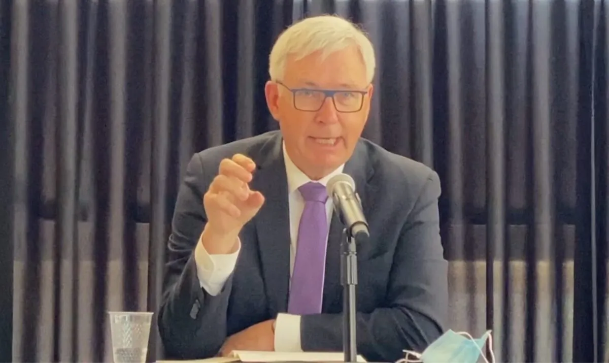 Former Canadian ambassador to China Guy St-Jacques speaks at a panel discussion during a forum on the challenges posed by China to the international community, at the University of Ottawa in Ottawa on June 3, 2022. (Limin Zhou/The Epoch Times)
