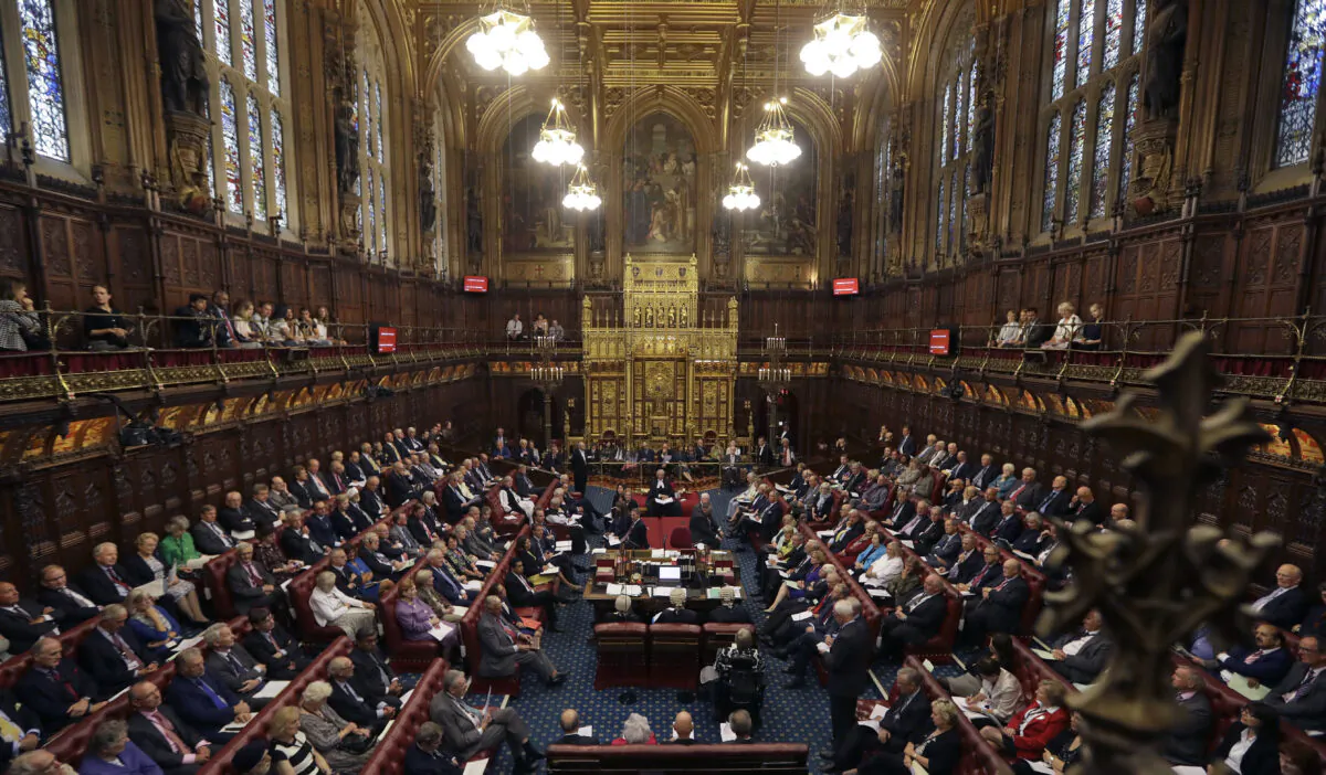 The new lord speaker, Lord Norman Fowler, speaks in the House of Lords chamber during his first sitting in Parliament, in London, on Sept. 5, 2016. (Kirsty Wigglesworth - WPA Pool/Getty Images)