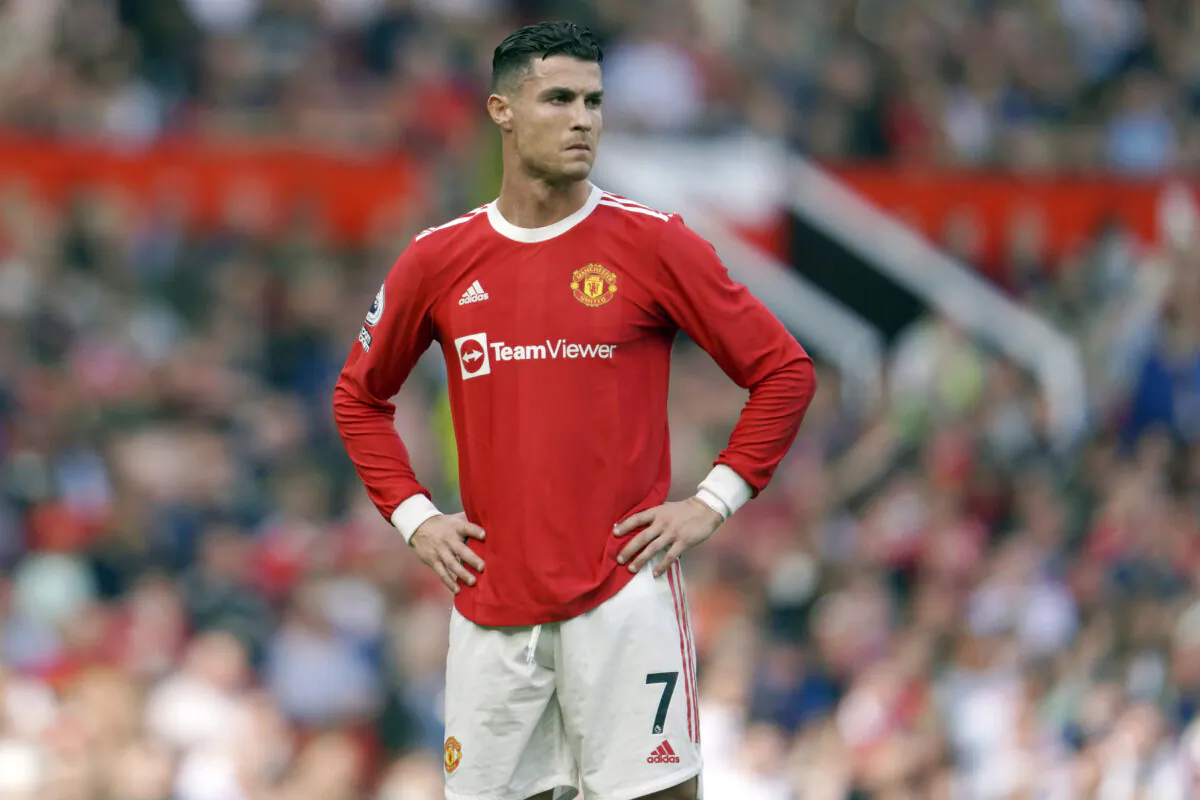 Manchester United's Cristiano Ronaldo at Old Trafford stadium in Manchester, England, on April 16, 2022. (Jon Supe/AP Photo)