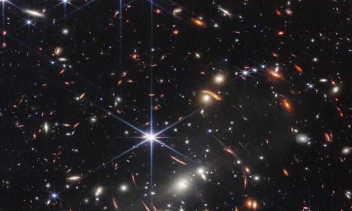 President Joe Biden unveiled this image of galaxy cluster SMACS 0723, known as "Webb’s First Deep Field," during a White House event Monday, on July 11, 2022. (NASA, ESA, CSA, and STScI)