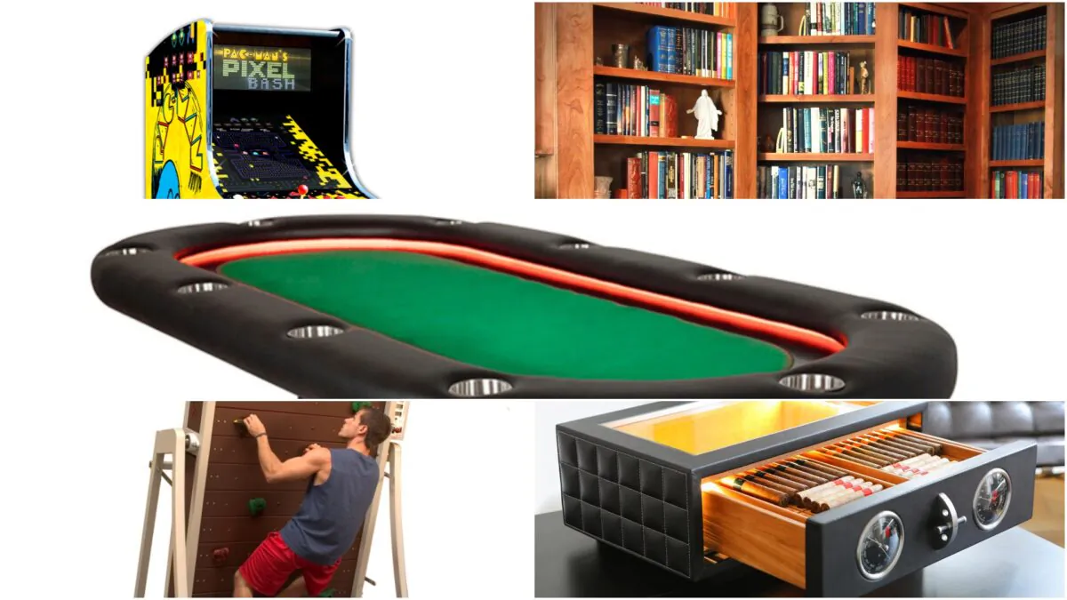 (Courtesy of BBO Poker Tables, Döttling, Sharper Image, Tread Wall Fitness, Creative Home Engineering)