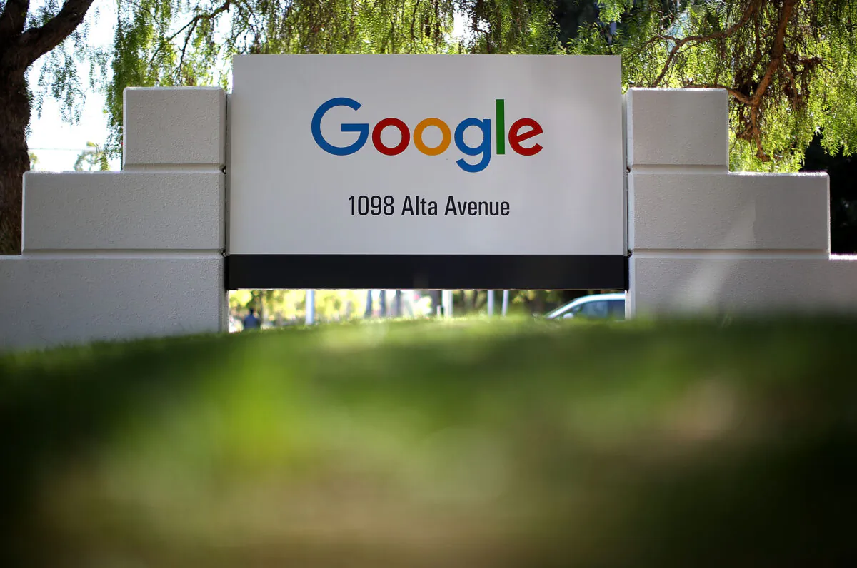 The Google logo is displayed on a sign outside of the Google headquarters in Mountain View, Calif., on Sept. 2, 2015. (Justin Sullivan/Getty Images)