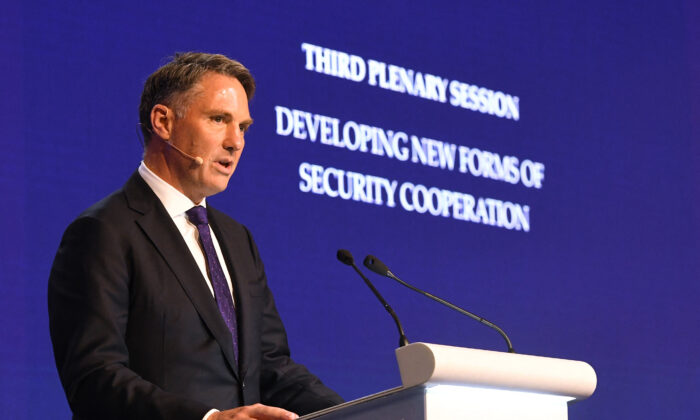 Australia's Deputy Prime Minister and Minister of Defence Richard Marles speaks at the Shangri-La Dialogue summit in Singapore on June 11, 2022. (ROSLAN RAHMAN/AFP via Getty Images)
