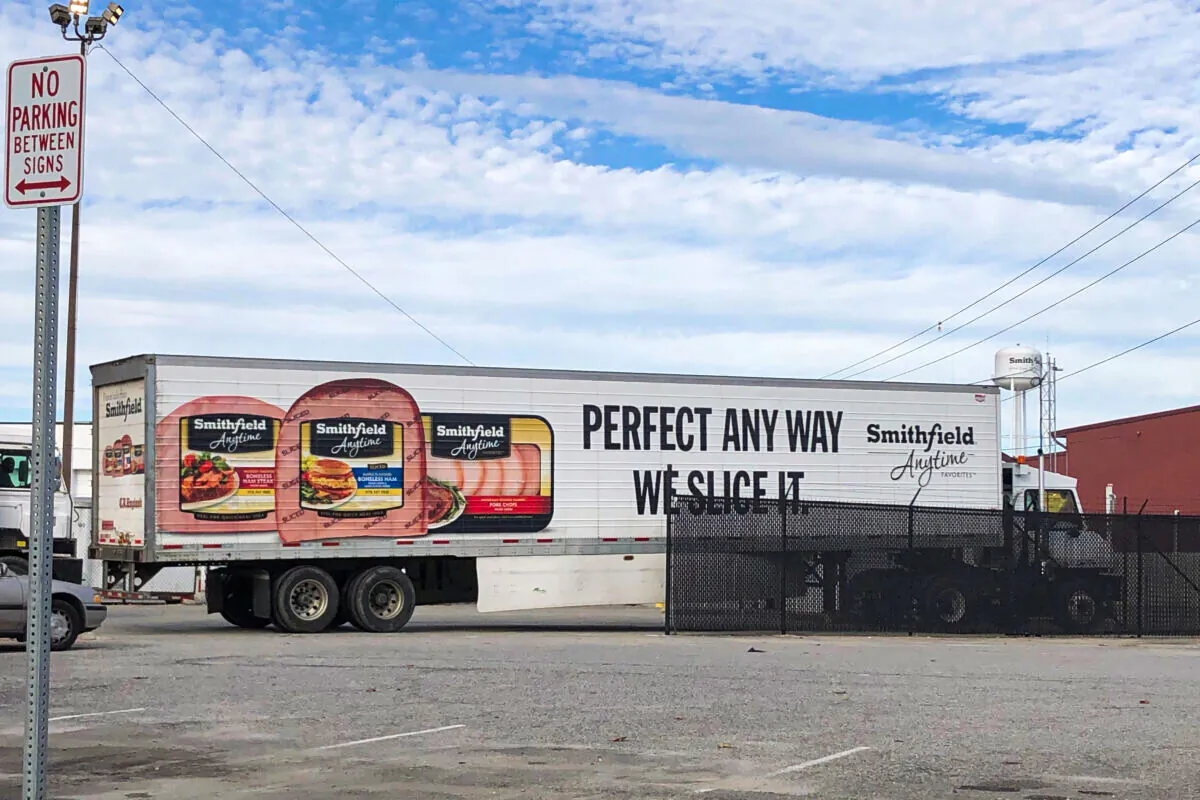 A truck arrives at Smithfield Foods' pork plant in Smithfield, Virginia, on Oct. 17, 2019. (Tom Polansek/Reuters)