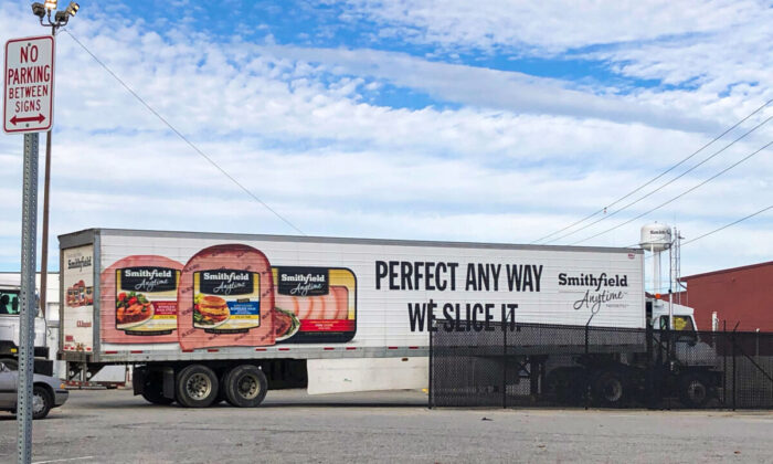 A truck arrives at Smithfield Foods' pork plant in Smithfield, Virginia, on Oct. 17, 2019. (Tom Polansek/Reuters)