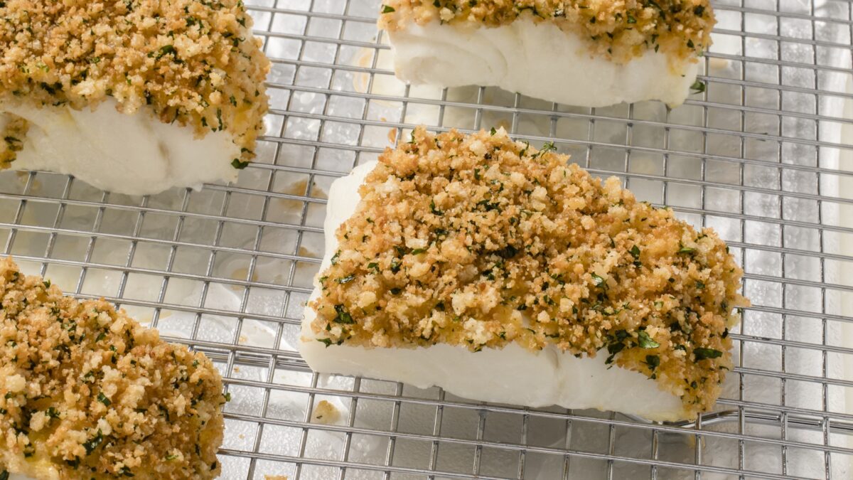 Our 9-year-old recipe tester, Jack, said he “loved the buttered breadcrumb crunch on top” of the cod! (Elle Simone)