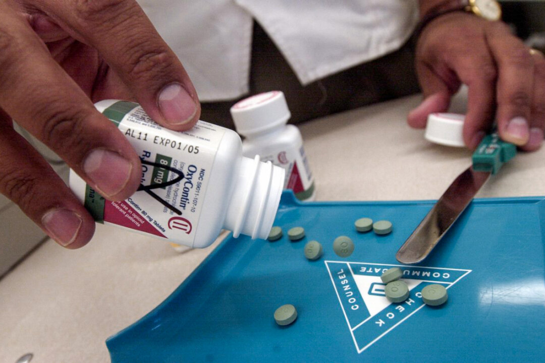 The prescription medicine OxyContin is displayed August 21, 2001 at a Walgreens drugstore in Brookline, MA. The powerful painkiller, manufactured to relieve the pain of seriously ill people, is being used by some addicts to achieve a high similar to a heroin rush. (Darren McCollester/Getty Images)
