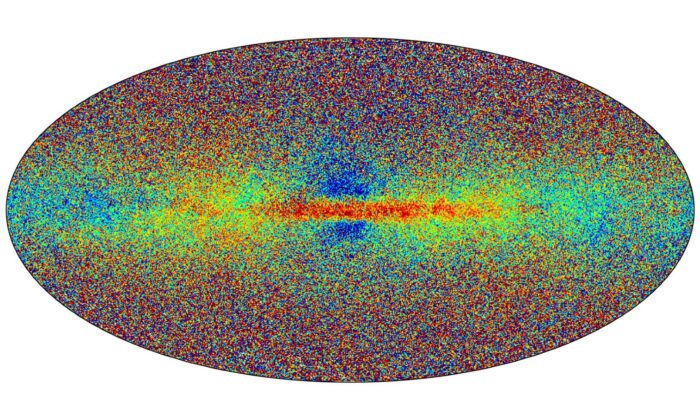 A sample of the Milky Way stars in Gaia’s data release 3 in a handout released on June 13, 2022. The color indicates the stellar metallicity. Redder stars are richer in metals. (ESA Handout via AP)