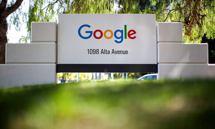 The new Google logo is displayed on a sign outside of the Google headquarters, in Mountain View, Calif., on Sept. 2, 2015. (Justin Sullivan/Getty Images)