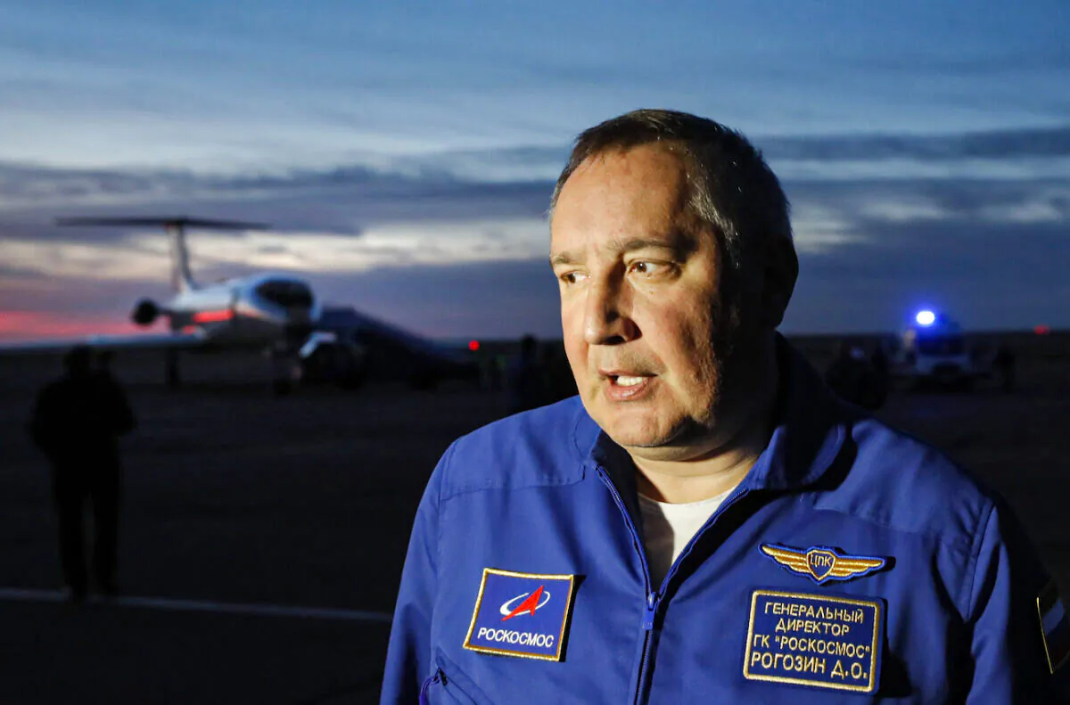 Dmitry Rogozin, the head of the Russian space agency Roscosmos, in Baikonur, Kazakhstan, on Oct. 11, 2018. (Yuri Kochetkov/AFP via Getty Images)