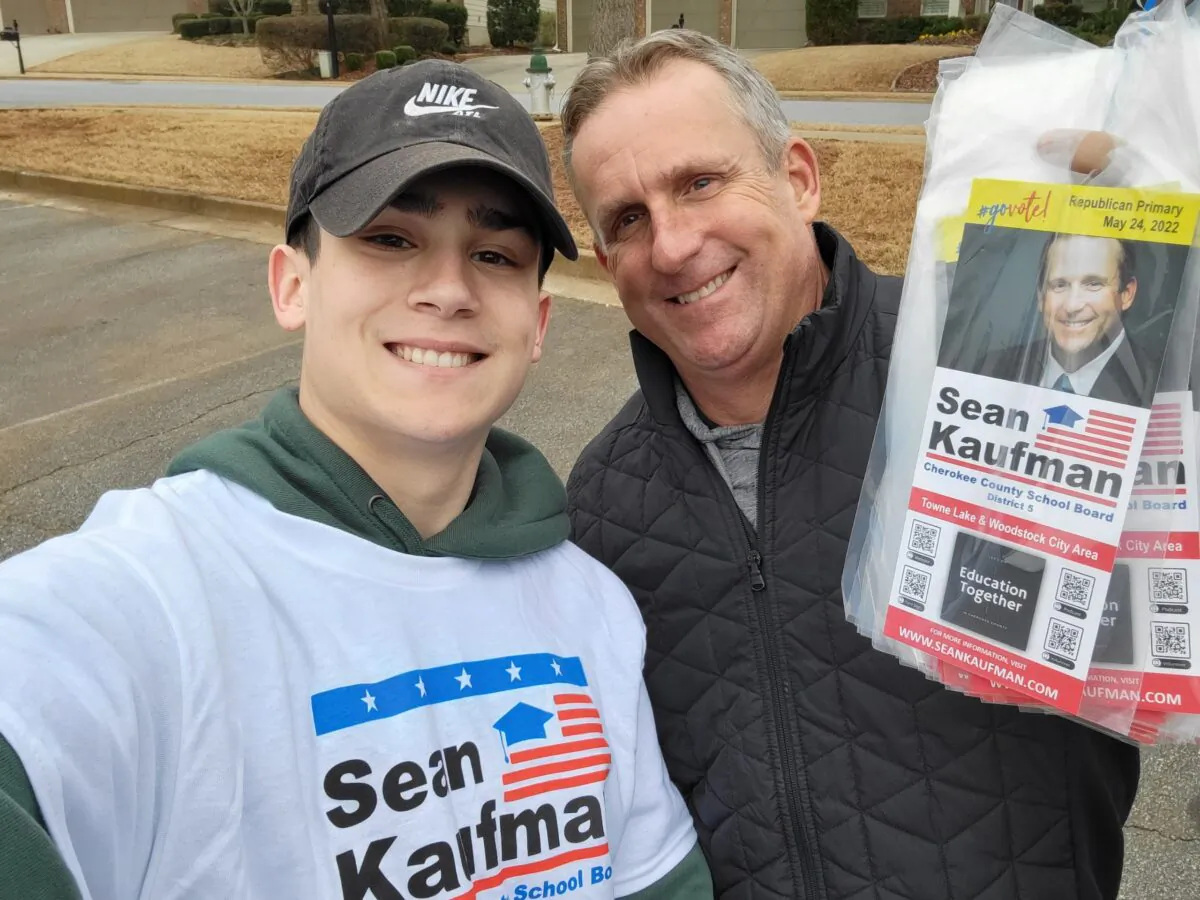 Sean Kaufman (R), a candidate for the Cherokee County School Board with his son Sean Patrick (Courtesy of Sean Kaufman)