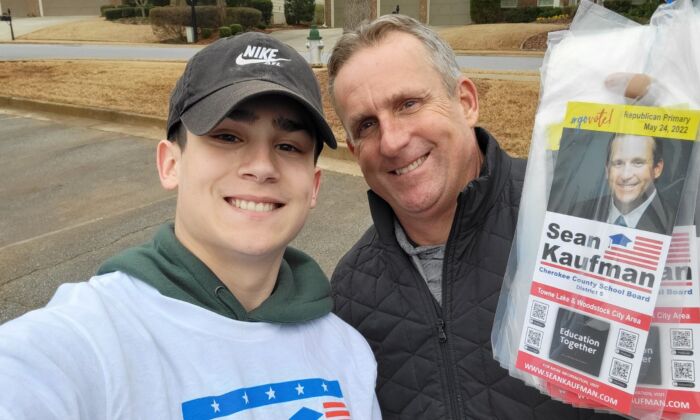 Sean Kaufman (R), a candidate for the Cherokee County School Board with his son Sean Patrick (Courtesy of Sean Kaufman)