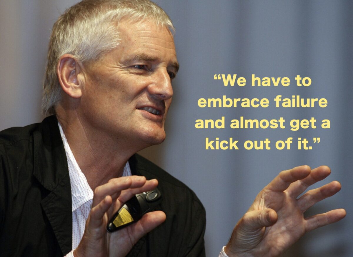 James Dyson, chairman of Dyson Ltd, explains about his company while attending a dialogue with Conran holdings chairman Terence Conran on "Management Secrets of the 'Chosen' Companies" at the second day of the Eighth Nikkei Global Management Forum in Tokyo, Japan on Oct. 24 2006. (TOSHIFUMI KITAMURA/AFP via Getty Images)