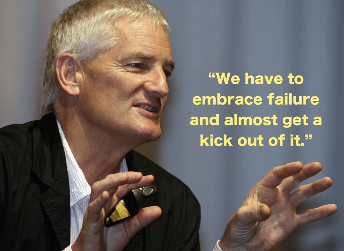 James Dyson, chairman of Dyson Ltd, explains about his company while attending a dialogue with Conran holdings chairman Terence Conran on "Management Secrets of the 'Chosen' Companies" at the second day of the Eighth Nikkei Global Management Forum in Tokyo, Japan on Oct. 24 2006. (TOSHIFUMI KITAMURA/AFP via Getty Images)