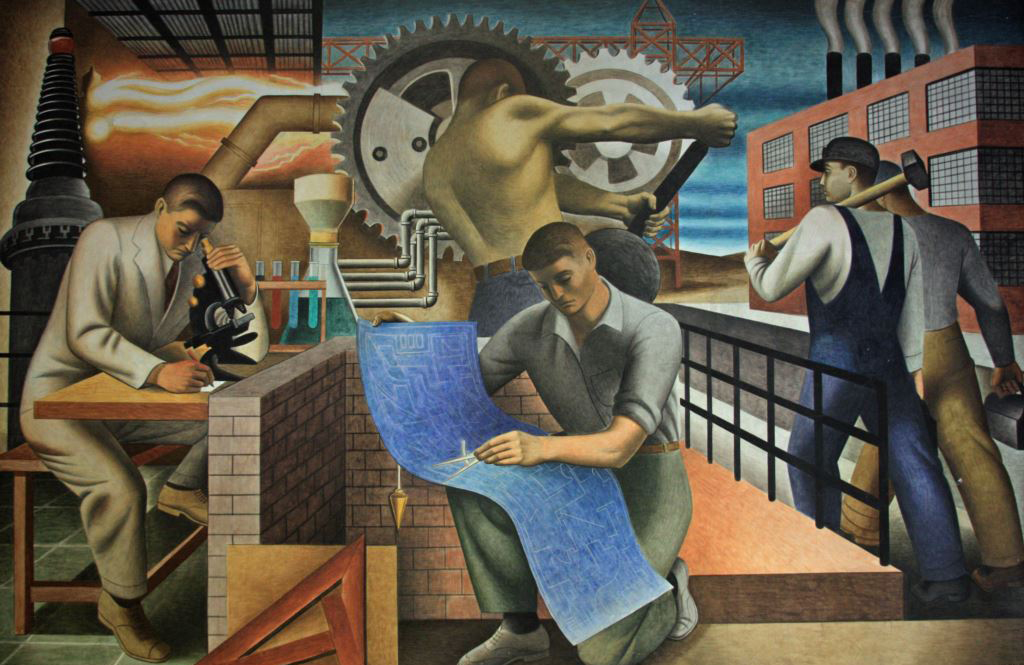 Bustling with work and activity, "The Wealth of the Nation" by Seymour Fogel. Mural. (Public Domain)