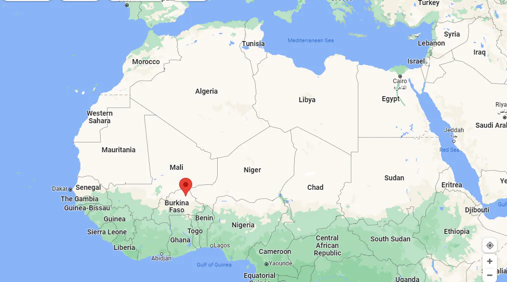 The maps shows the location of an attack which killed at least 55 people in Seytenga in Seno province, Burkina Faso. (Google Maps/Screenshot via The Epoch Times)