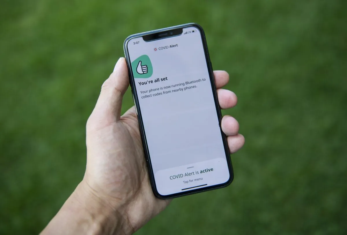 Canada's COVID Alert app is seen on an iPhone in Ottawa, on July 31, 2020. (The Canadian Press/Justin Tang)